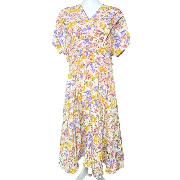 Sunshine Starshine Dresses & Skirts - Vintage Floral Midi Dress Cottagecore Pastel Button Front Womens 14